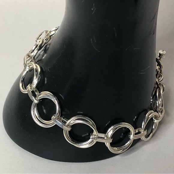 Double Round Link Sterling Silver Toggle Closure Bracelet - Picture 7 of 13